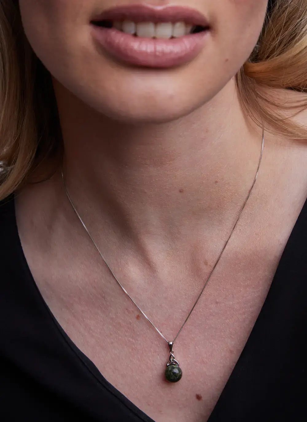 Sterling Silver Connemara Marble & Trinity Knot Pendant